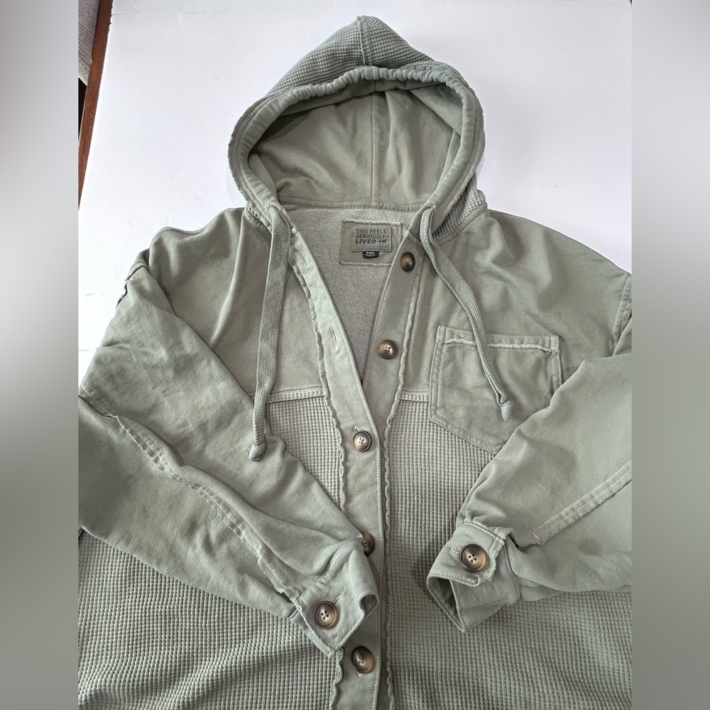 American Eagle Outfitters Olive Hooded Shirt Jacket